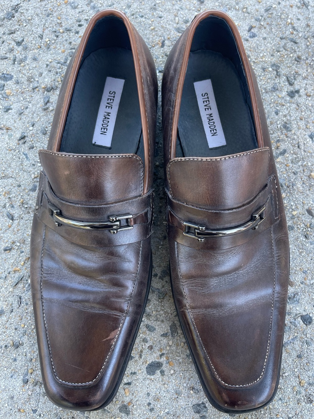 Steve Madden Men’s Brown Square Toe Horsebit Dress Loafers Slip On Shoes Size 10